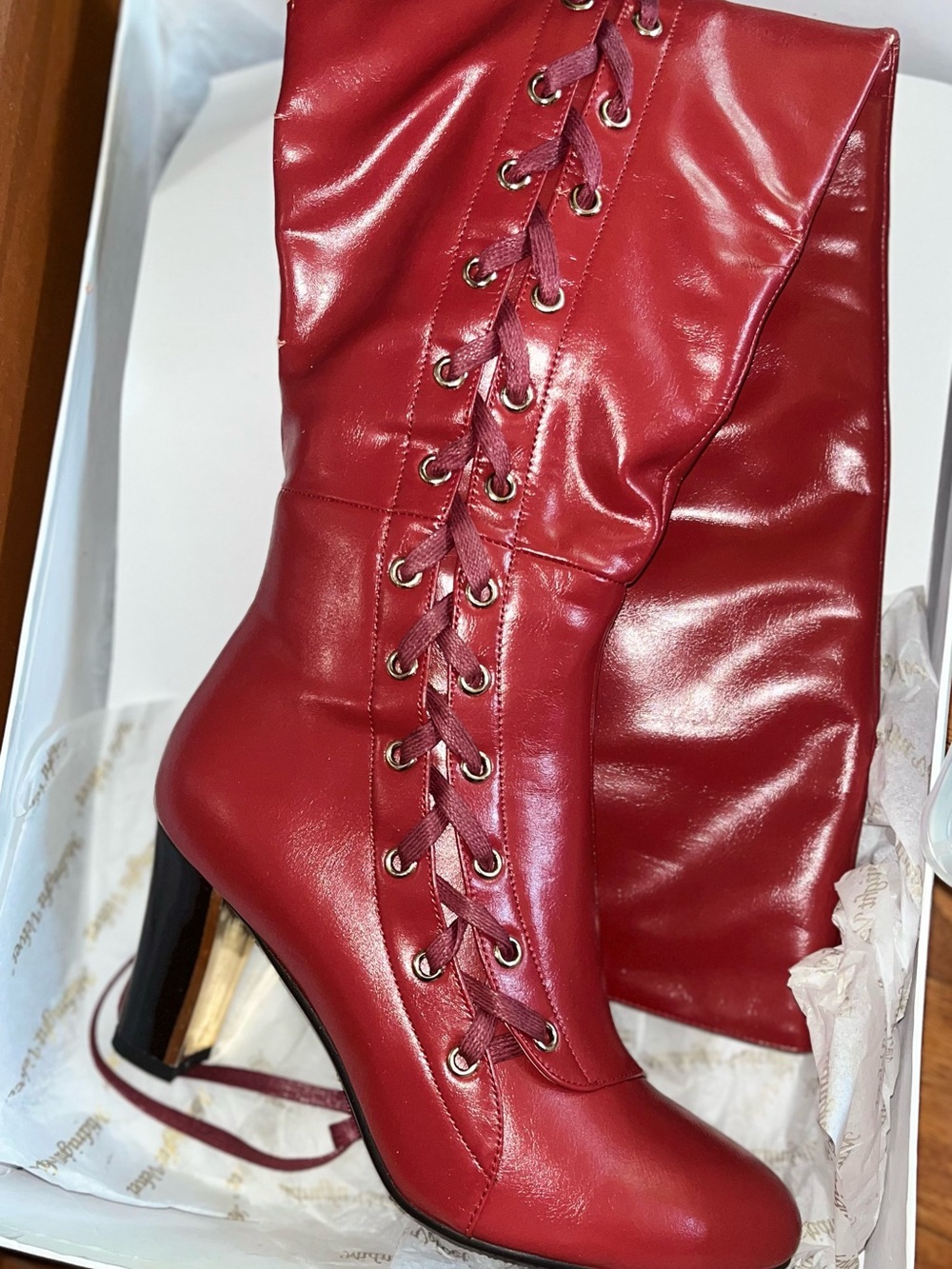Women’s Red Lace-Up High Heel Boots